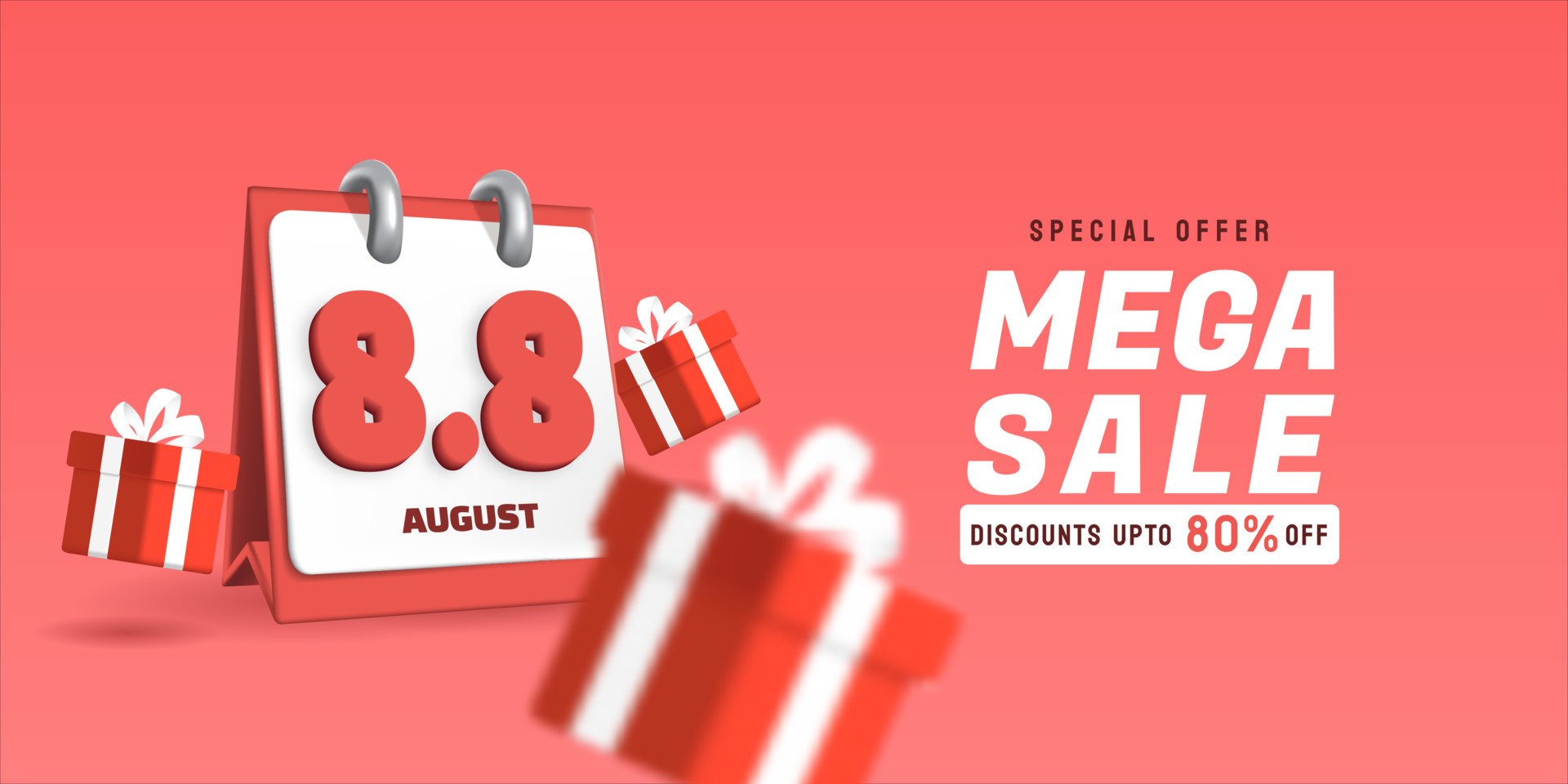 8.8 Mega Sale with 3D Calendar. August sales banner template design for