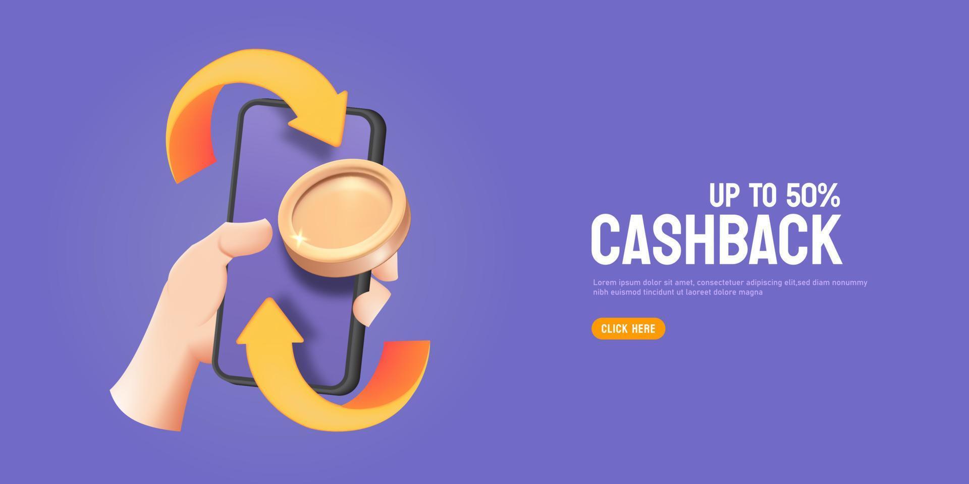 Online cash back or money refund  with hand holding mobile smartphone concept vector