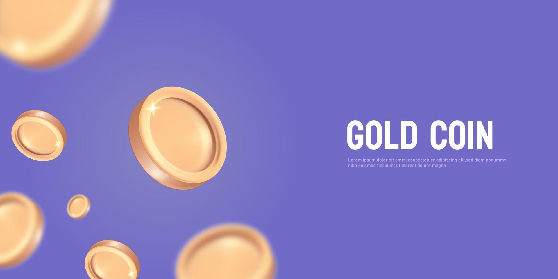 Gold Coin with falling coin on purple background, busines investment profit, money saving concept vector