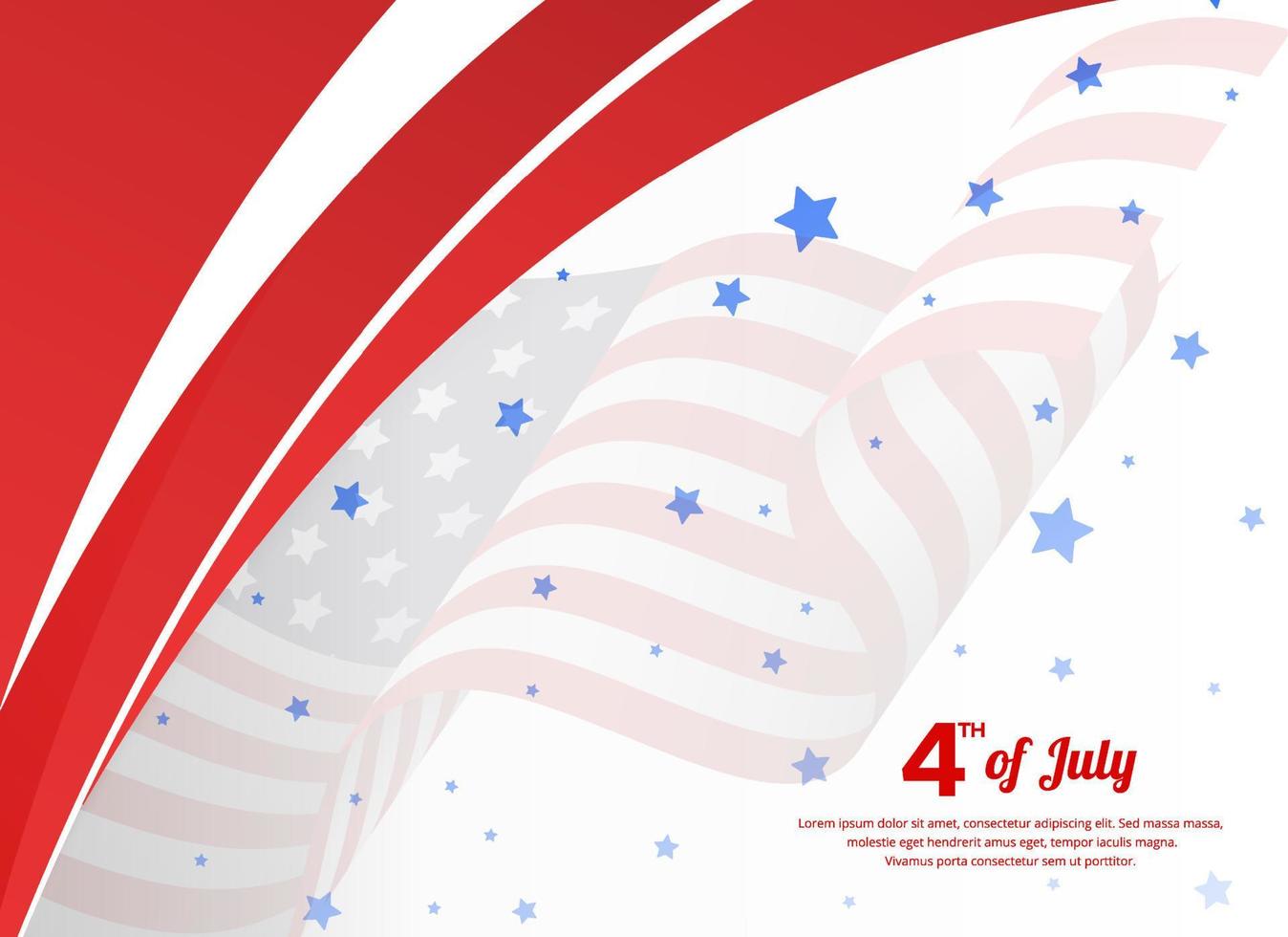 elegante diseño del día de la independencia americana con bandera ondulada e ilustración de vectores de estrellas.