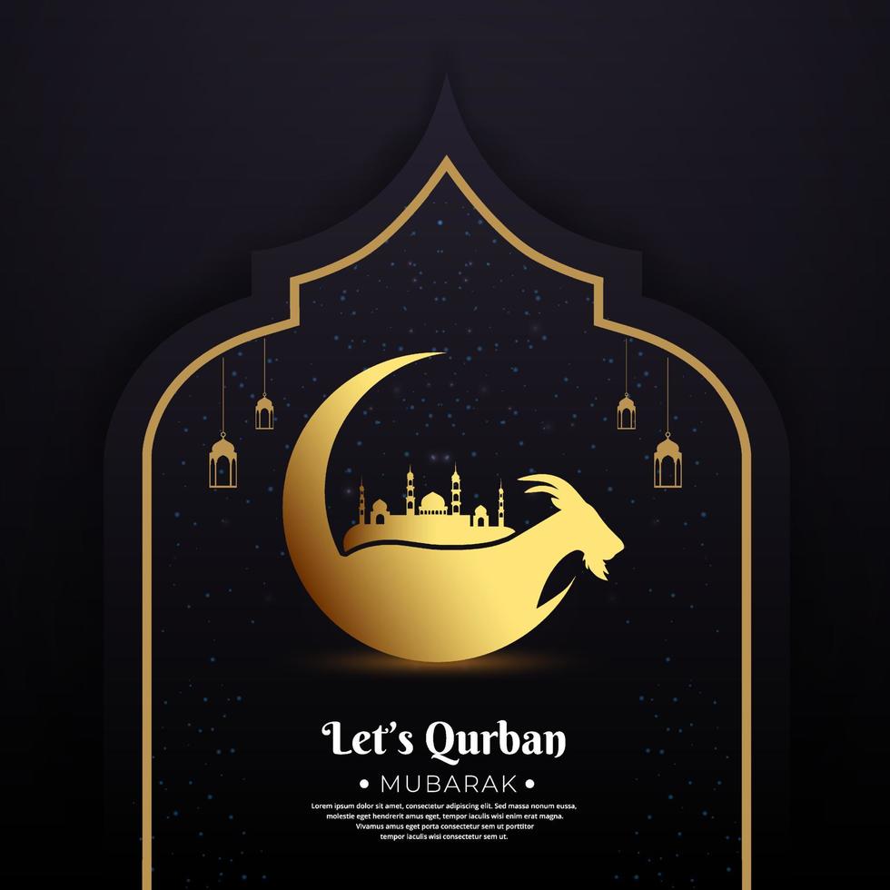 Golden Eid al adha mubarak design template Stories Collection. Islamic background with goat and Mosque. vector