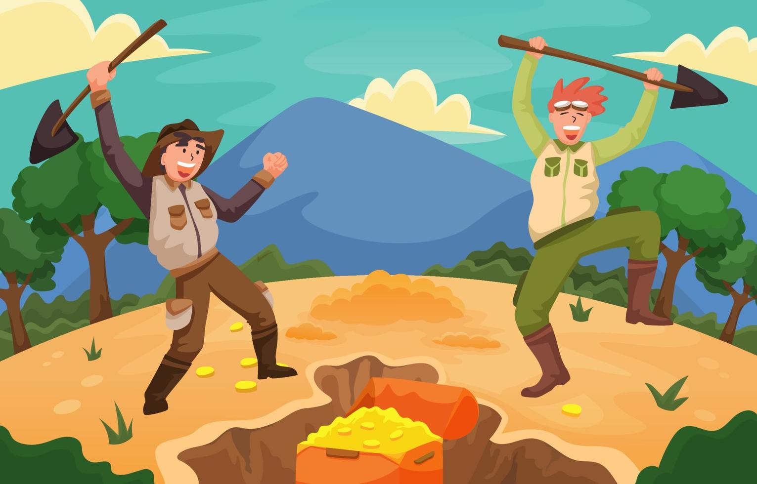 Two Men Looking for Gold Treasure vector