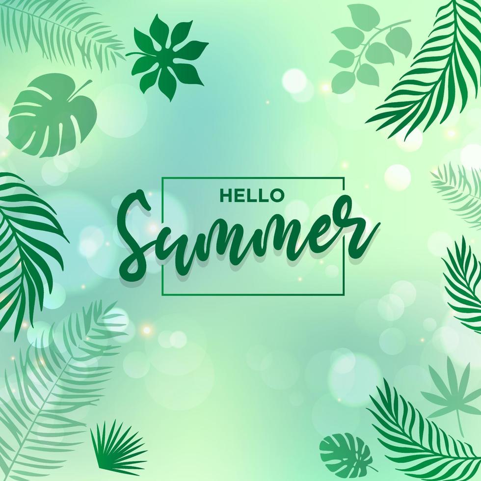 Elegant hello summer design with palm leaf and blur background vector. vector