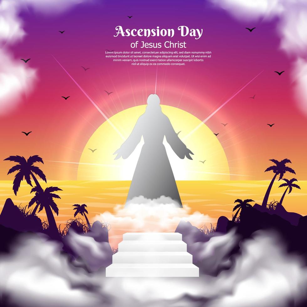 New design of Ascension Day of Jesus Christ design with sunset background vector
