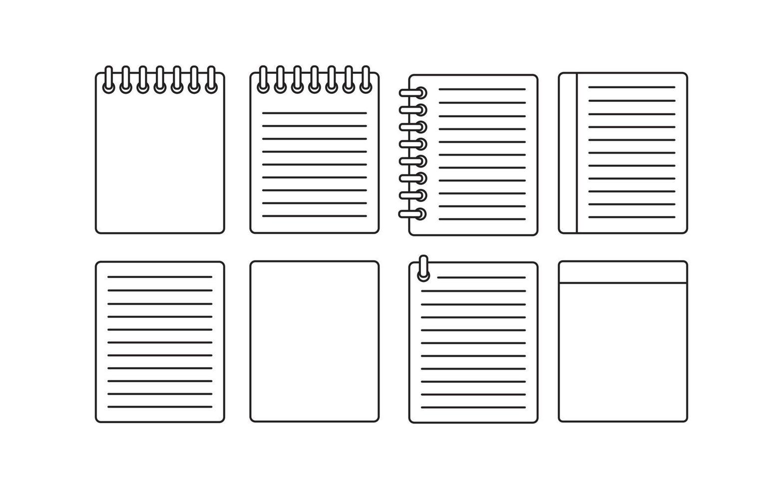 conjunto de iconos de línea de papel de notas para diseño gráfico vector