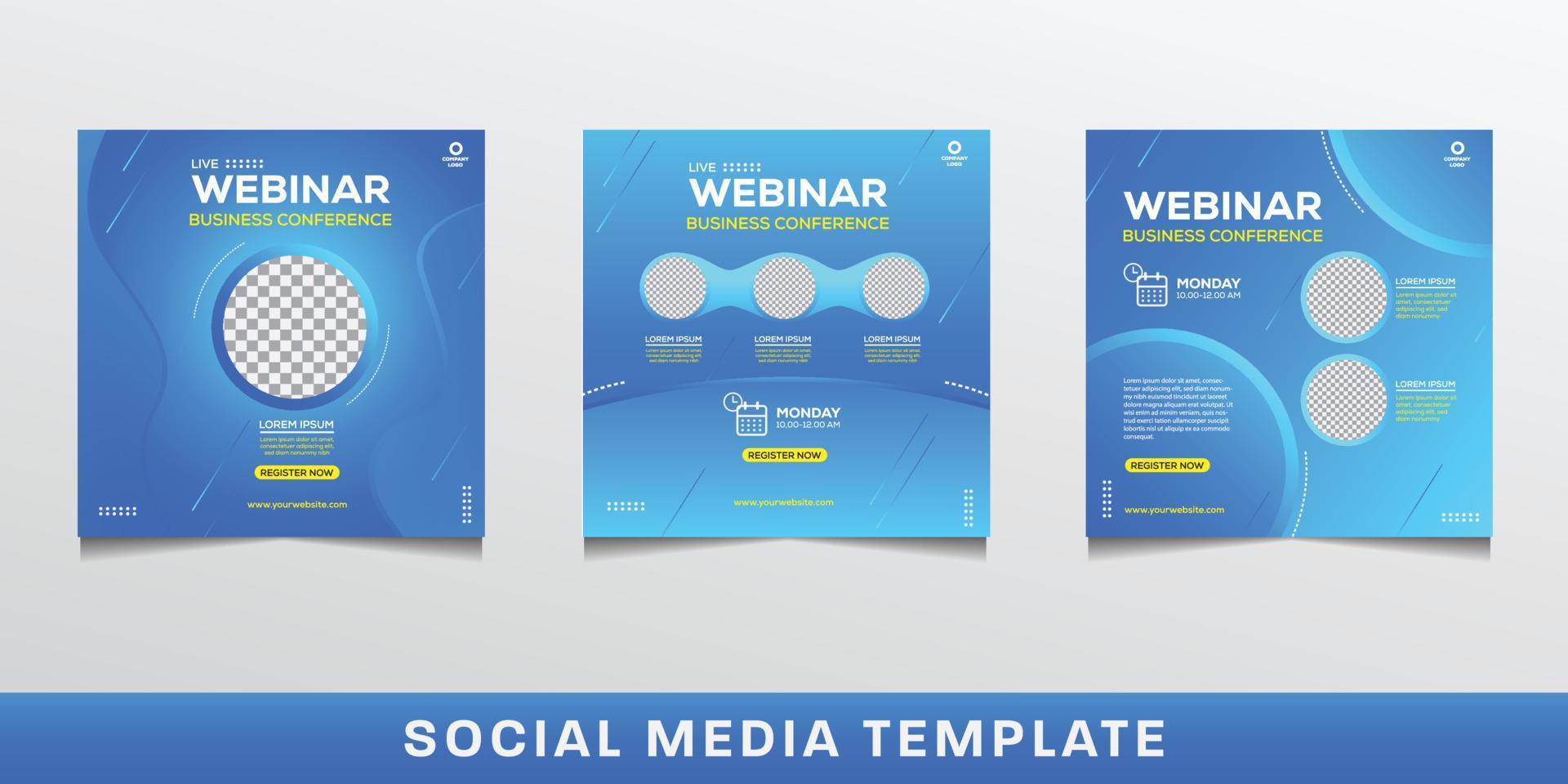 Set of social media post templates. It is suitable for business webinar, marketing webinar, online class program, etc. vector