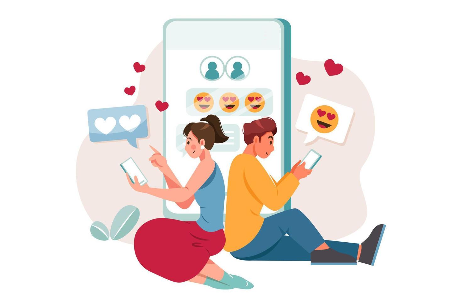 Couple chatting on mobile vector