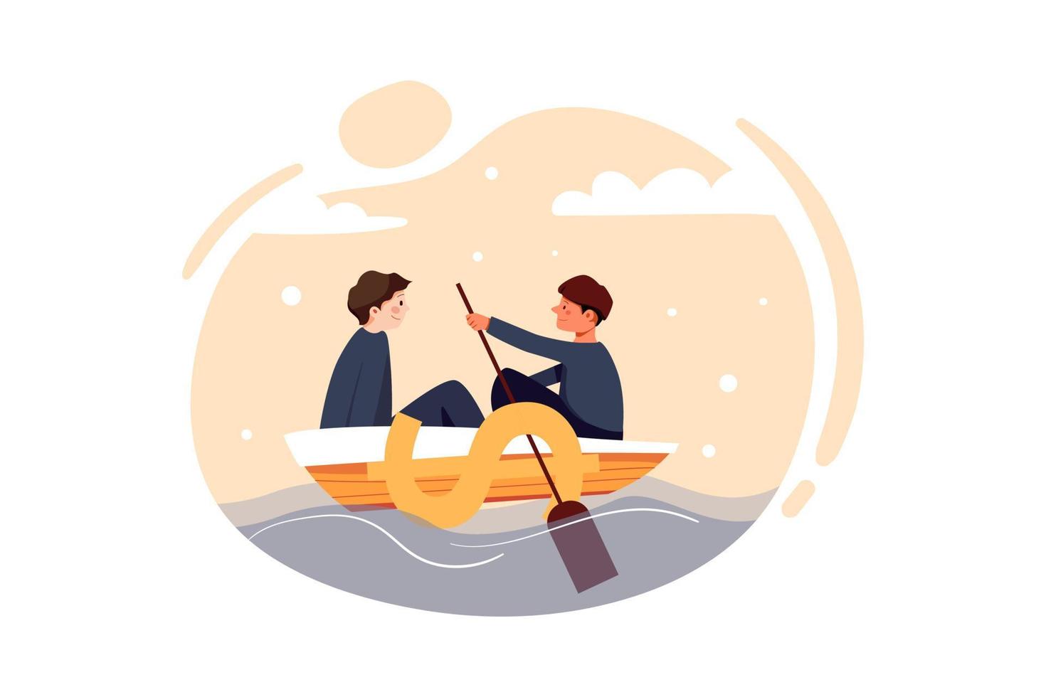 Businessmen sailing dollar boat vector