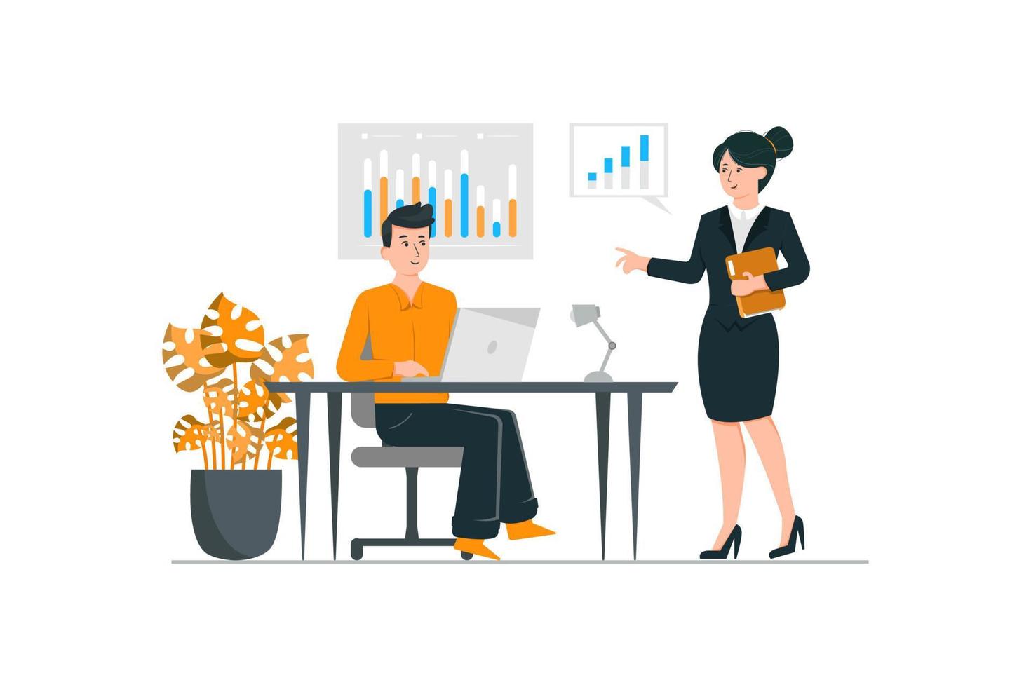 Businesswoman standing and presenting her ideas vector