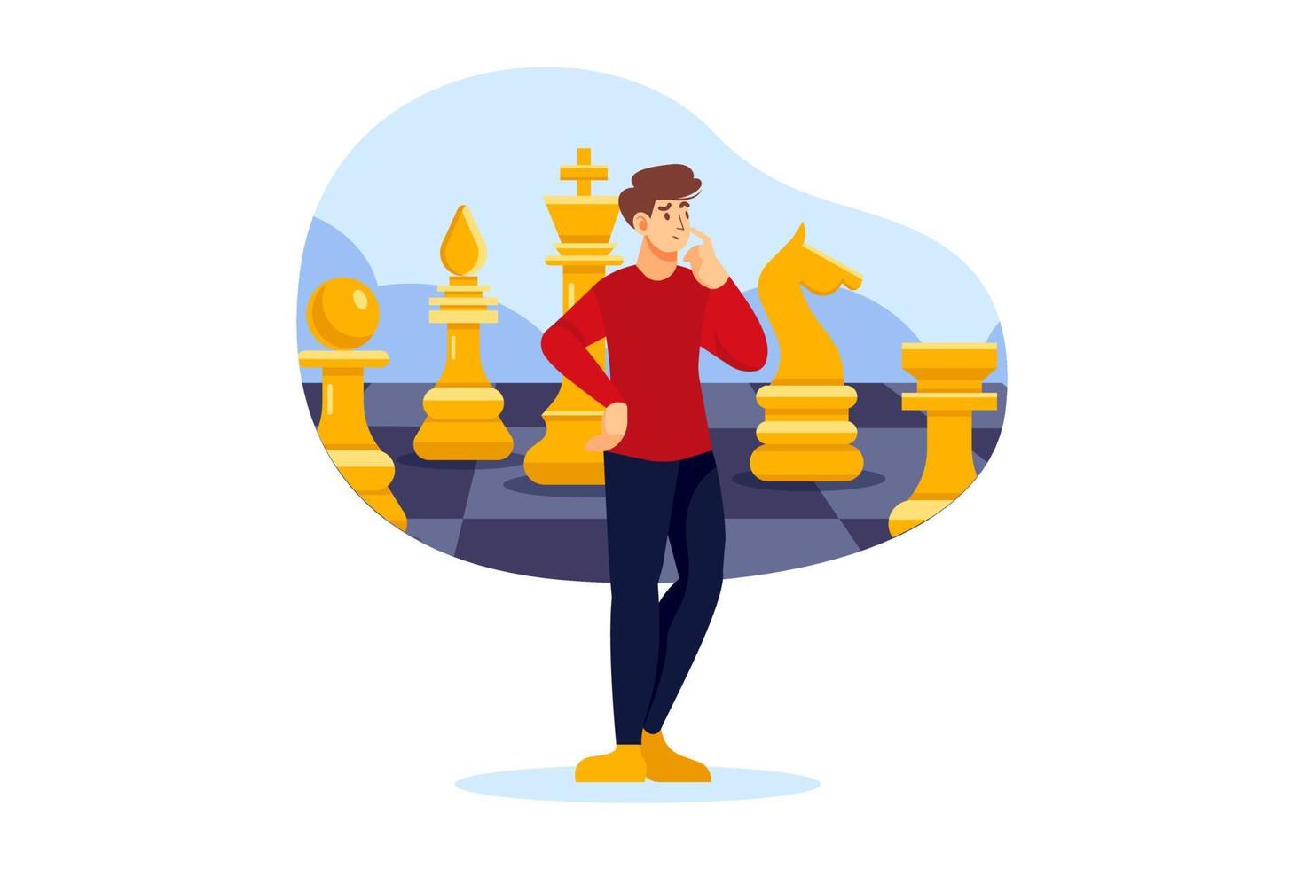 Businessman standing while thinking on chessboard vector