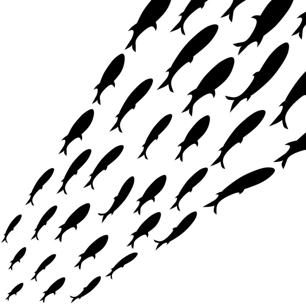 Fish group silhouette. Colonies of fish swimming together. Logo template design. On a white background. Marine life. Vector illustration.