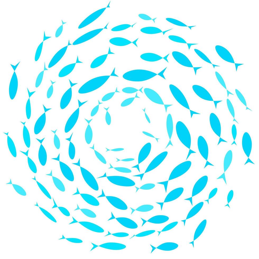 Vector silhouette of a group of colored fish swimming in a circle. Isolated on a white background. Great for design illustration templates about marine life.