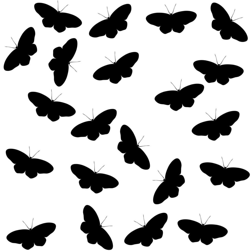 A group of black butterfly silhouettes. Isolated on a white background. Great for logos. Vector illustration.