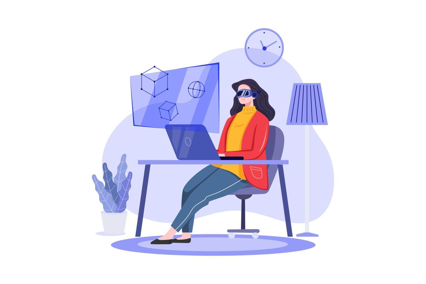 Girl working Virtually vector