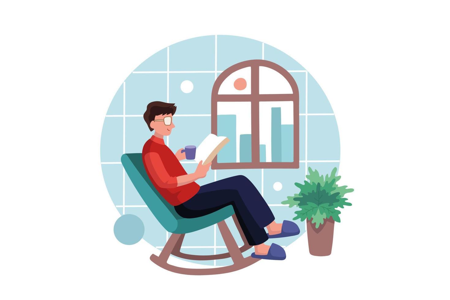 Man Sitting at Home Comfortably And Reading a Book vector