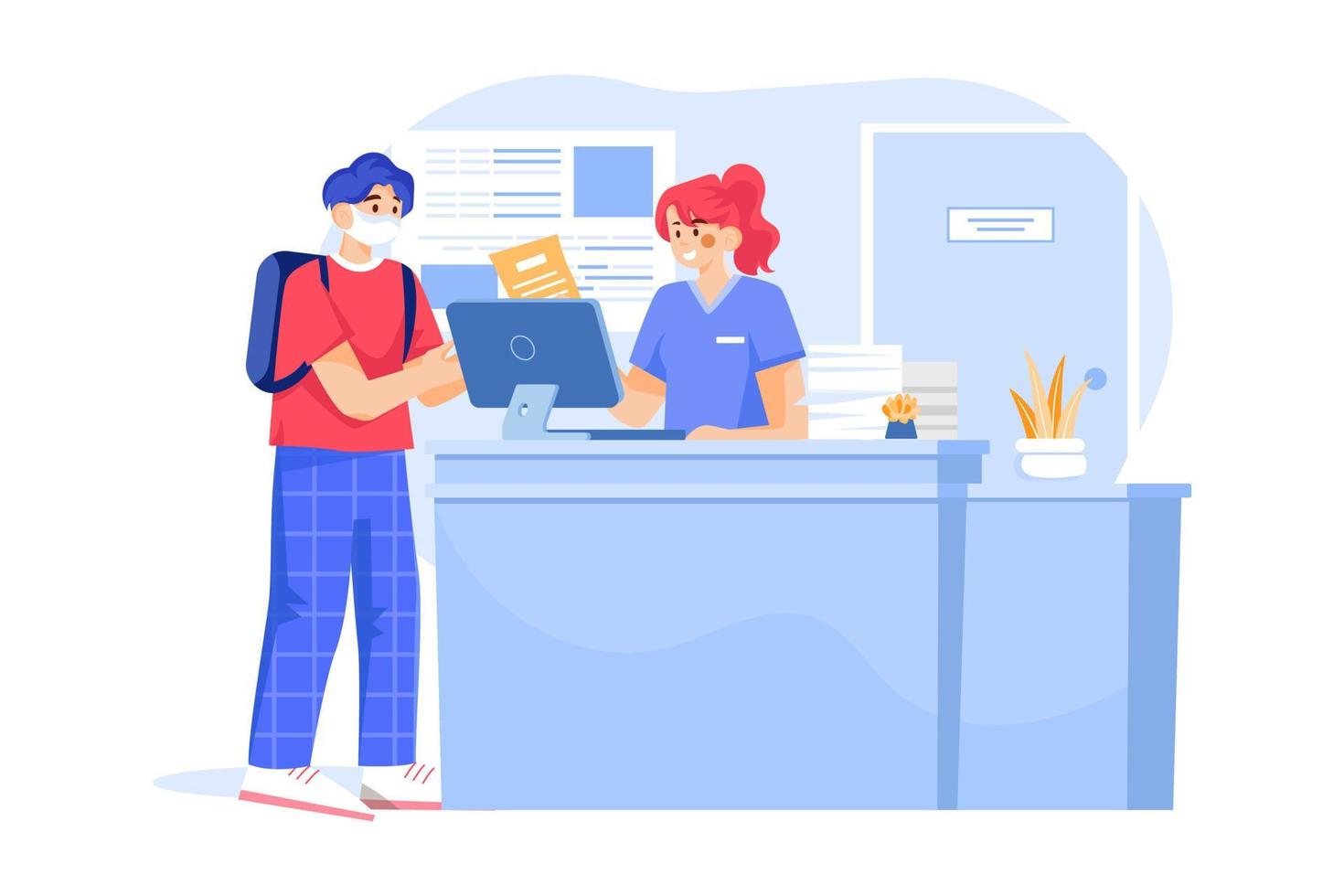 Hospital Receptionist Consulting With The Patient vector