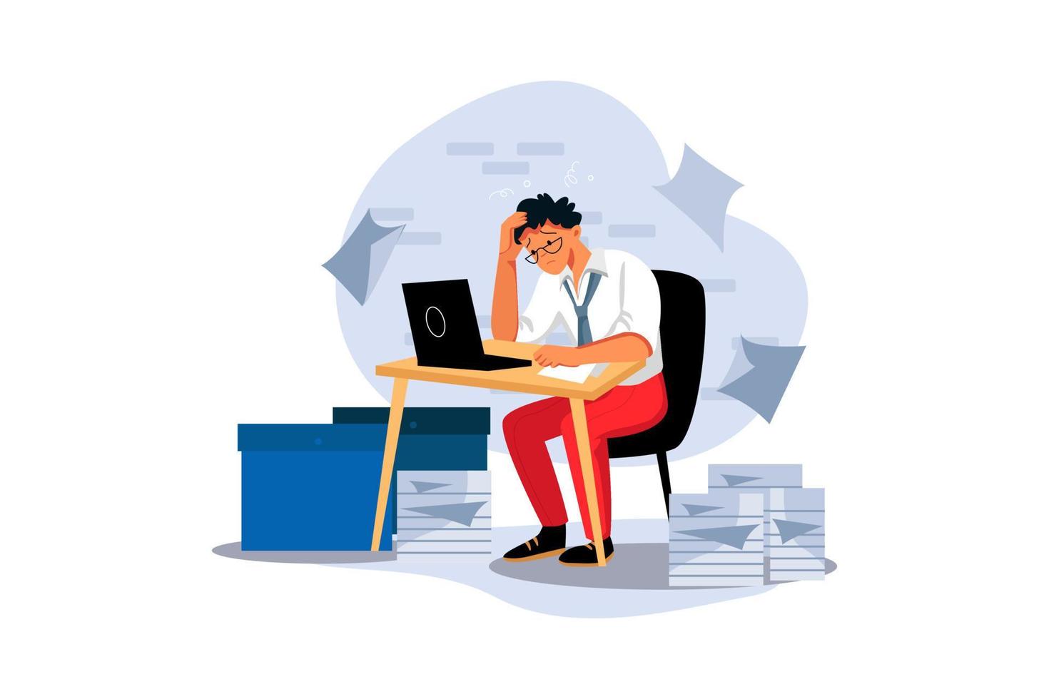 Stressed man with laptop in the office vector