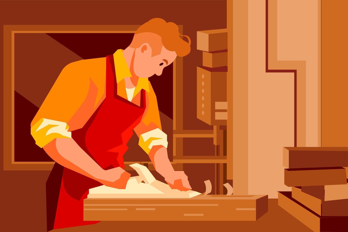 Handsome carpenter working with a wood vector
