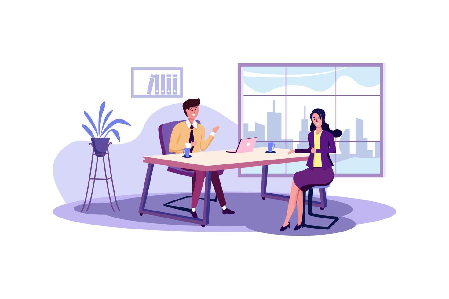 Human resources manager conducting job interview with applicants in office vector