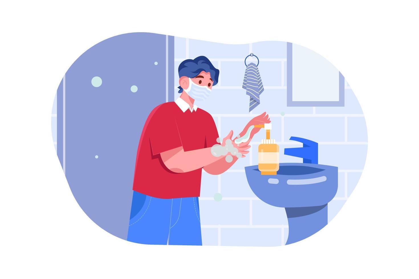 Boy Sanitizes His Hands vector