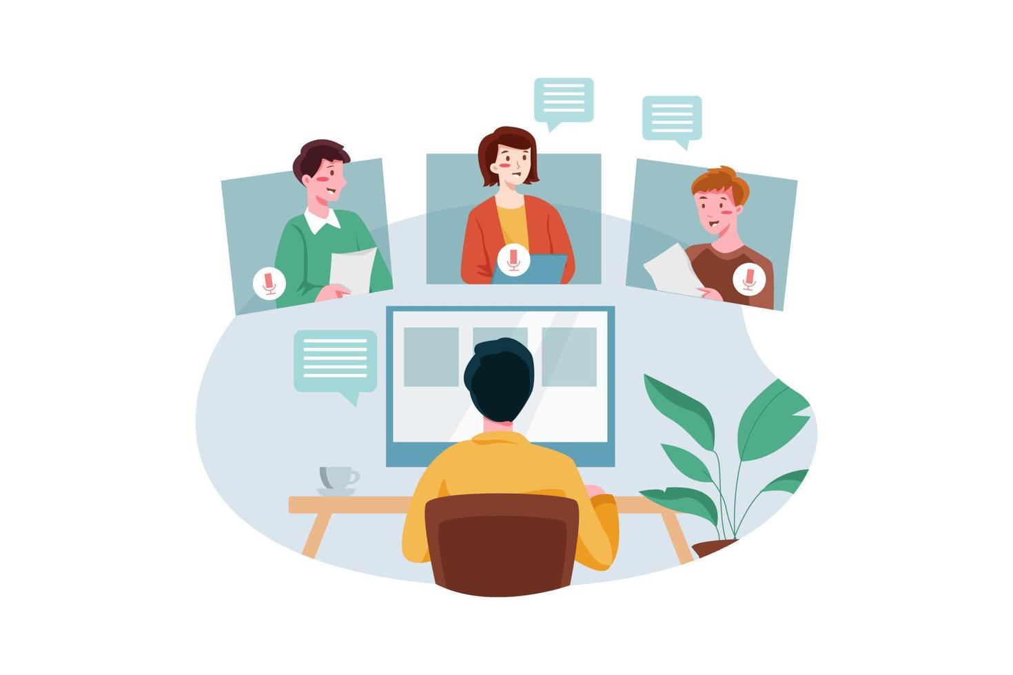 Employees Attending Online Meeting vector