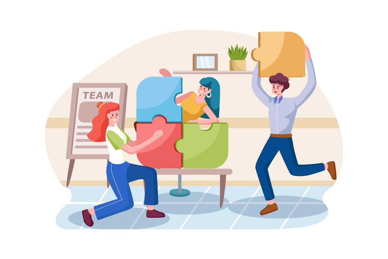 Business teamwork concept. People connecting puzzle elements. vector