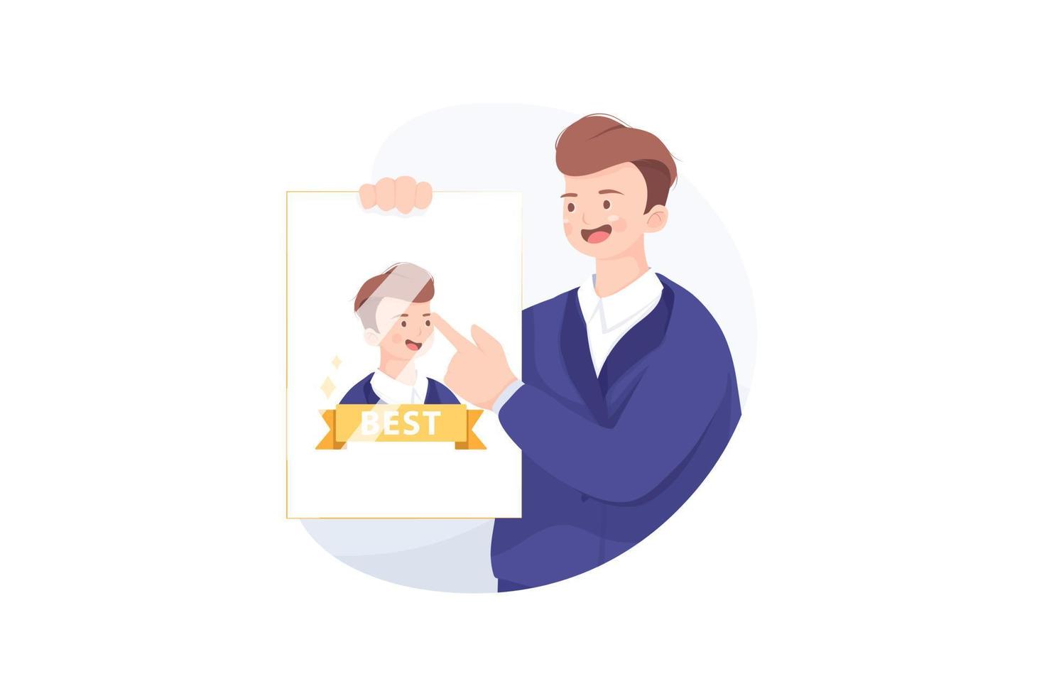 Businessman or manager hold a poster. The best worker of the month vector