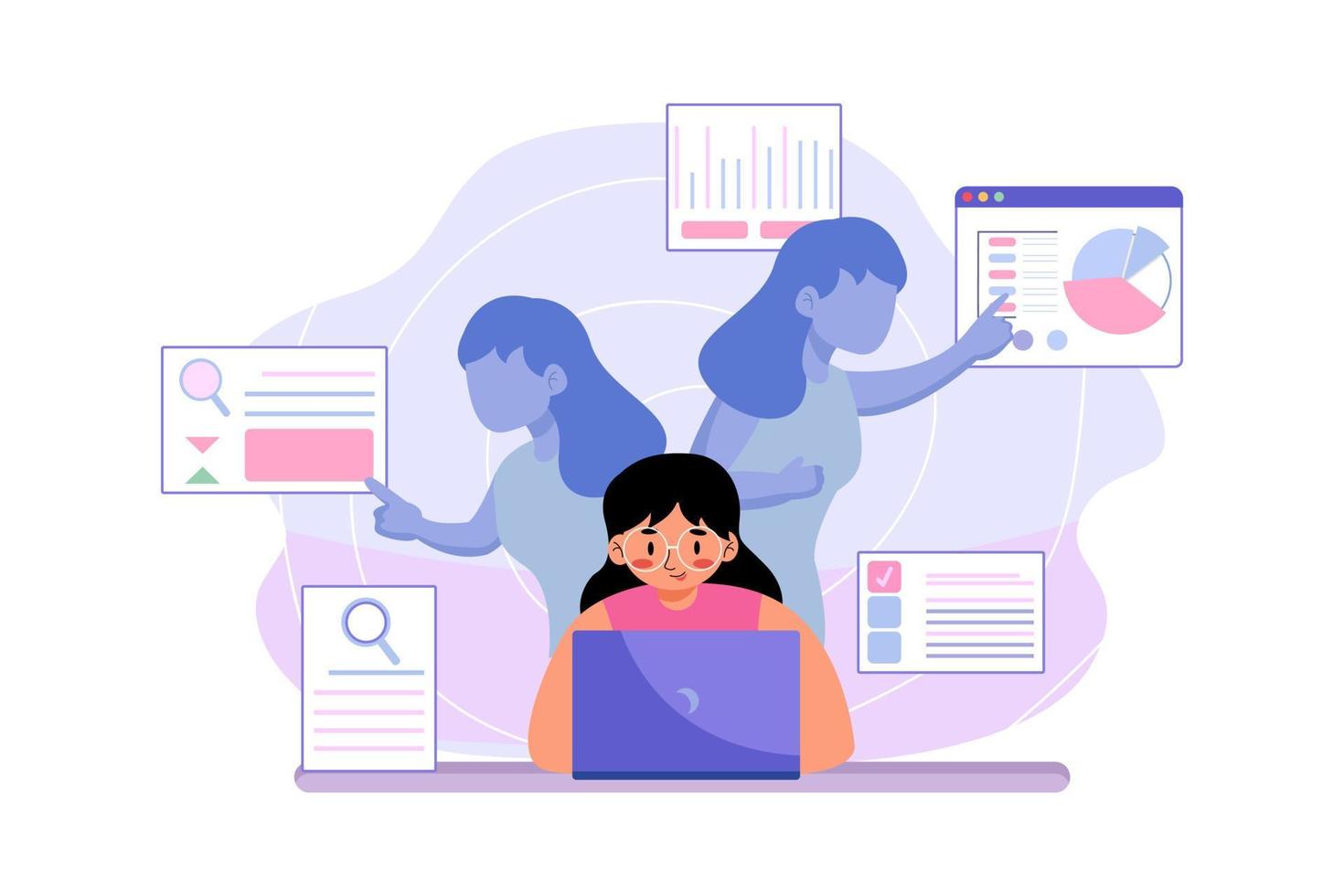 A girl searching information about stock market vector
