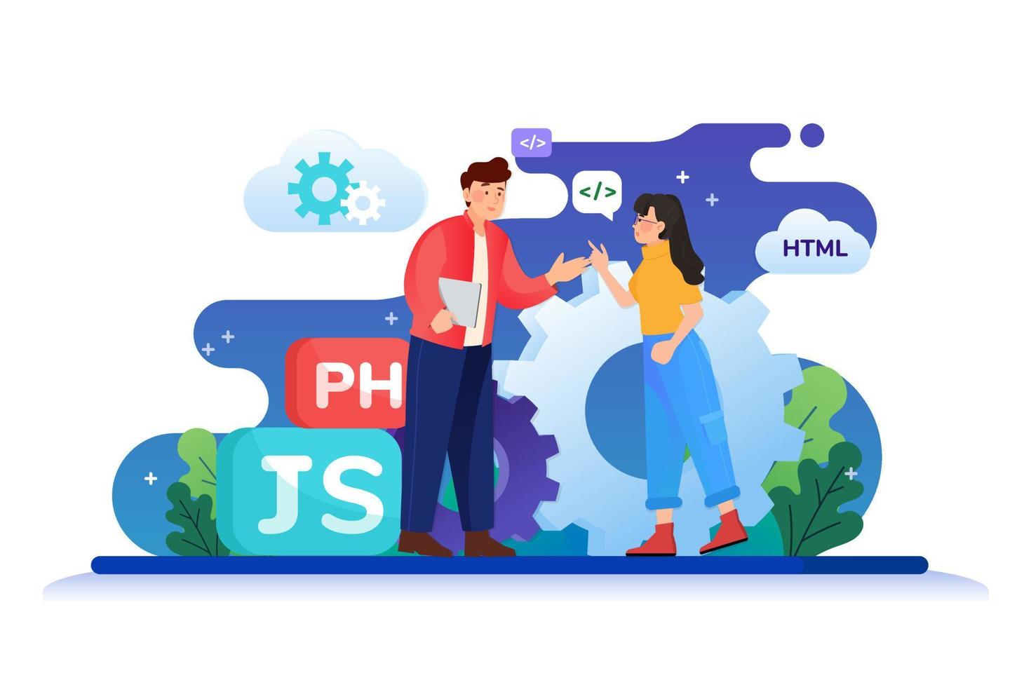 Man is explaining with woman how programming language works 8515869 ...