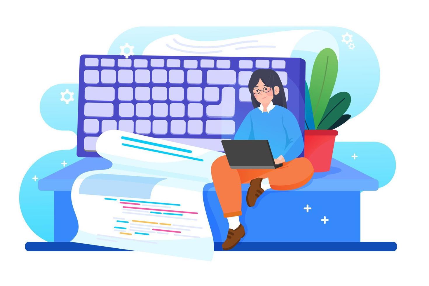 Woman coding programs by herself vector