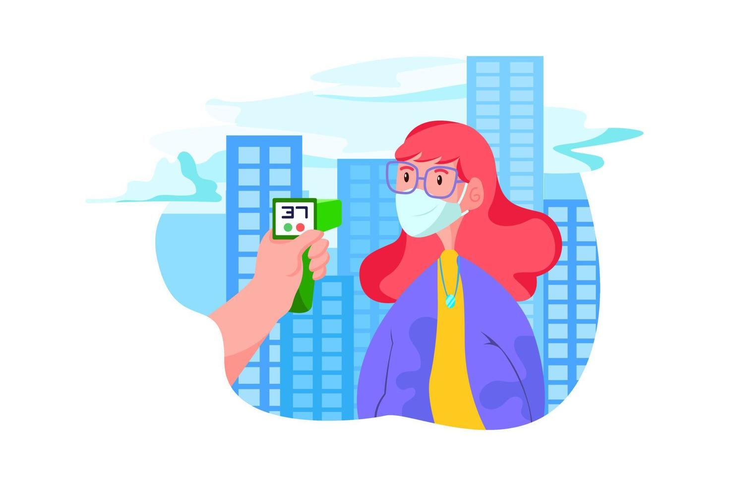 Checking body temperature of people in public areas illustration vector