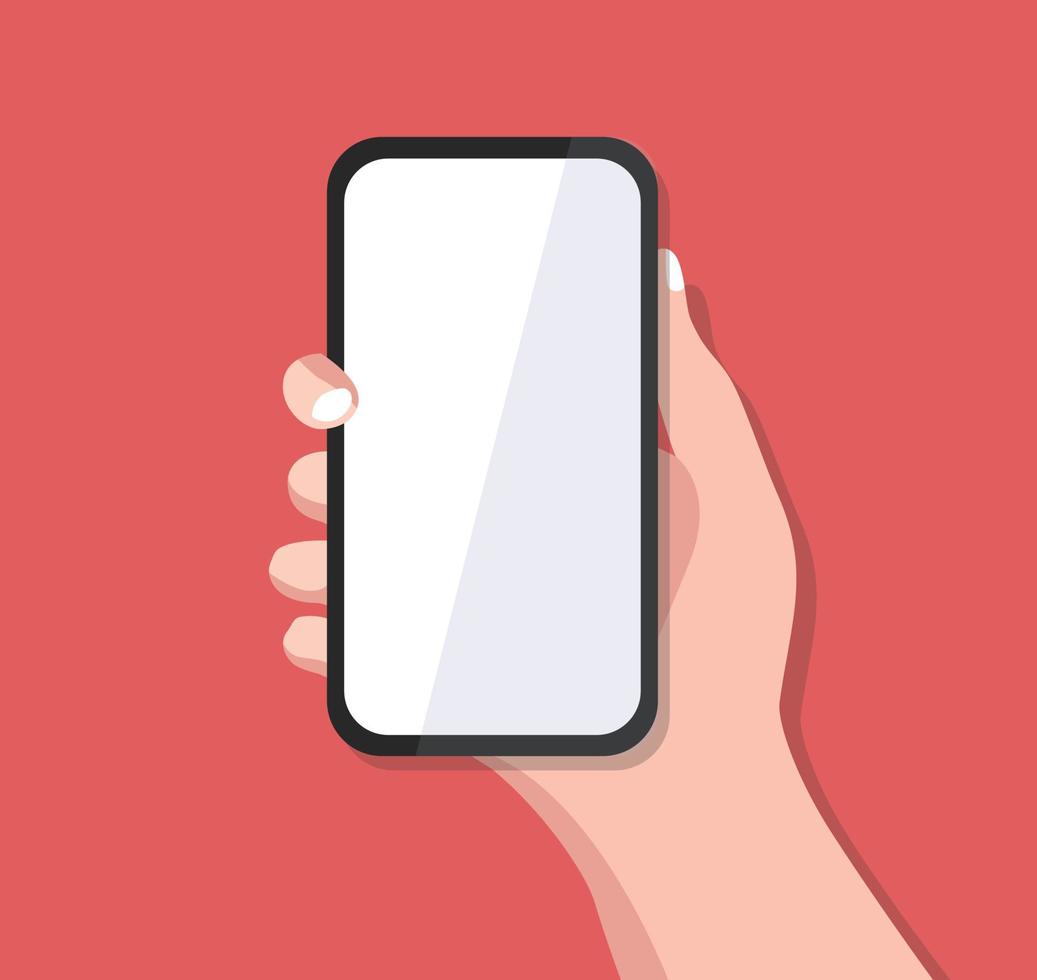 Smartphone In Hand Illustration Flat Icon Digital Mobile Template Technology Gadget Touch Screen Display Office Presentation Business Modern Minimalistic Template vector