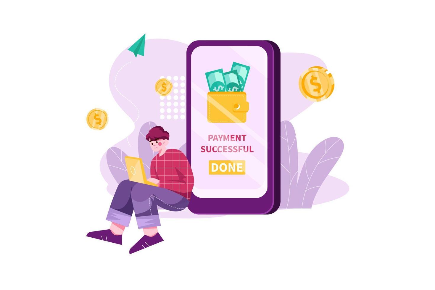 A man doing an online payment by digital wallet vector