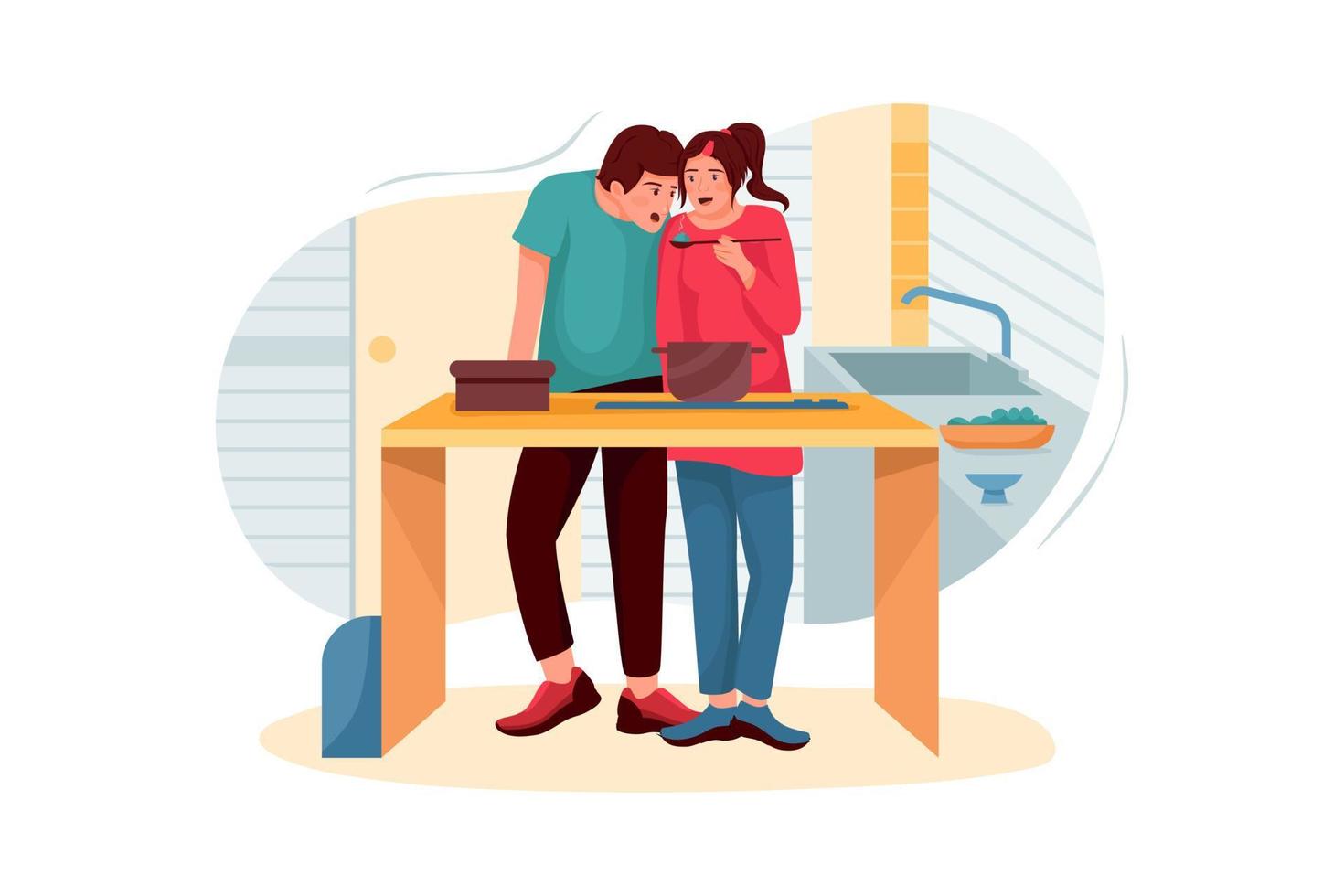 marido y mujer haciendo ilustración de cocina vector