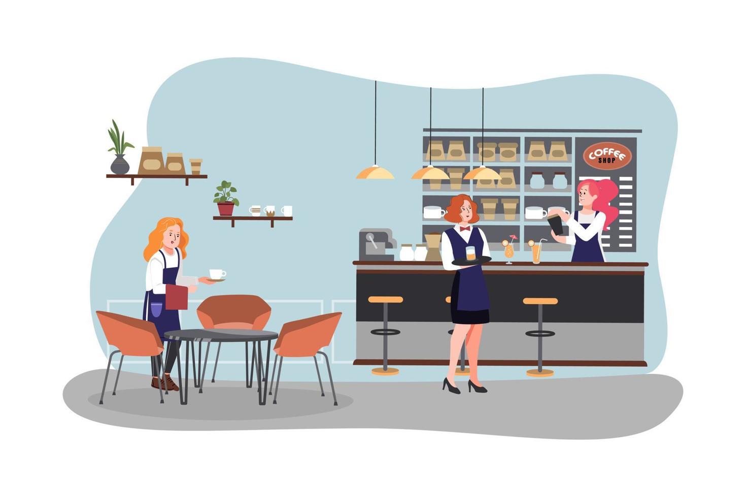 A vector illustration of people working in a coffee shop