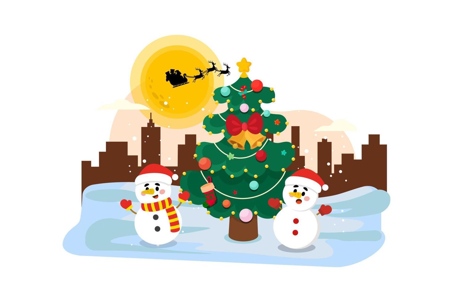 Christmas tree with snowman vector