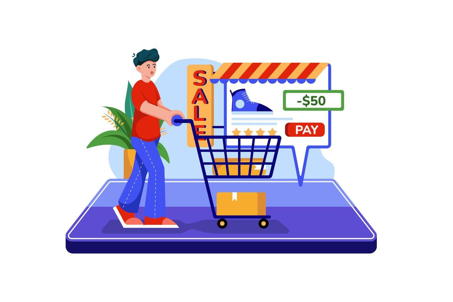 Man shopping online vector