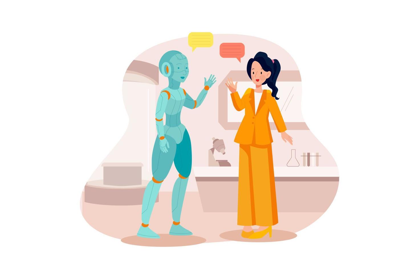 Girl Talking With An Artificial Bot vector