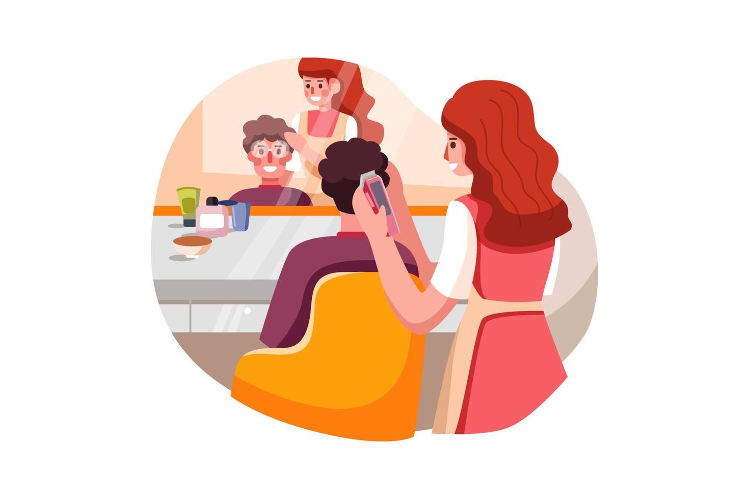 A woman barber doing haircut vector