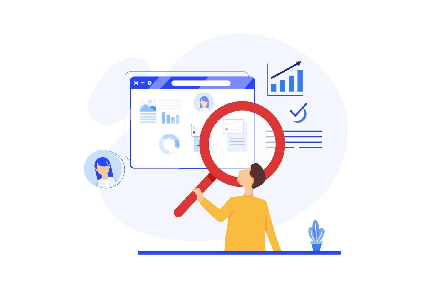 Businessman hand holding magnifier and closer study report from market research vector