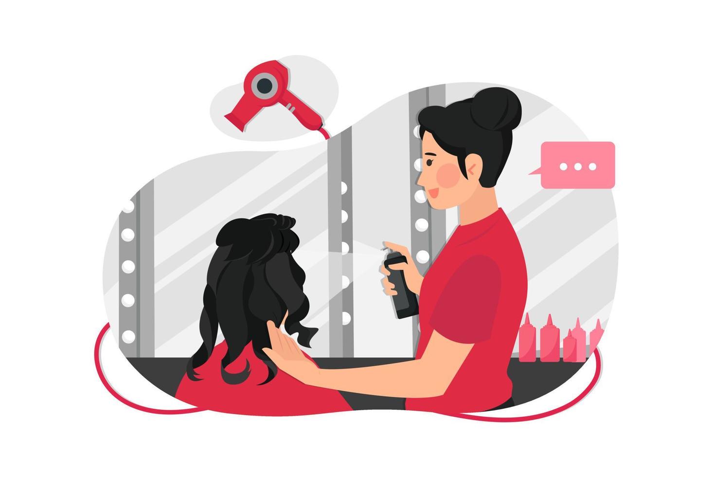 The process of cutting and styling women hair in the salon vector