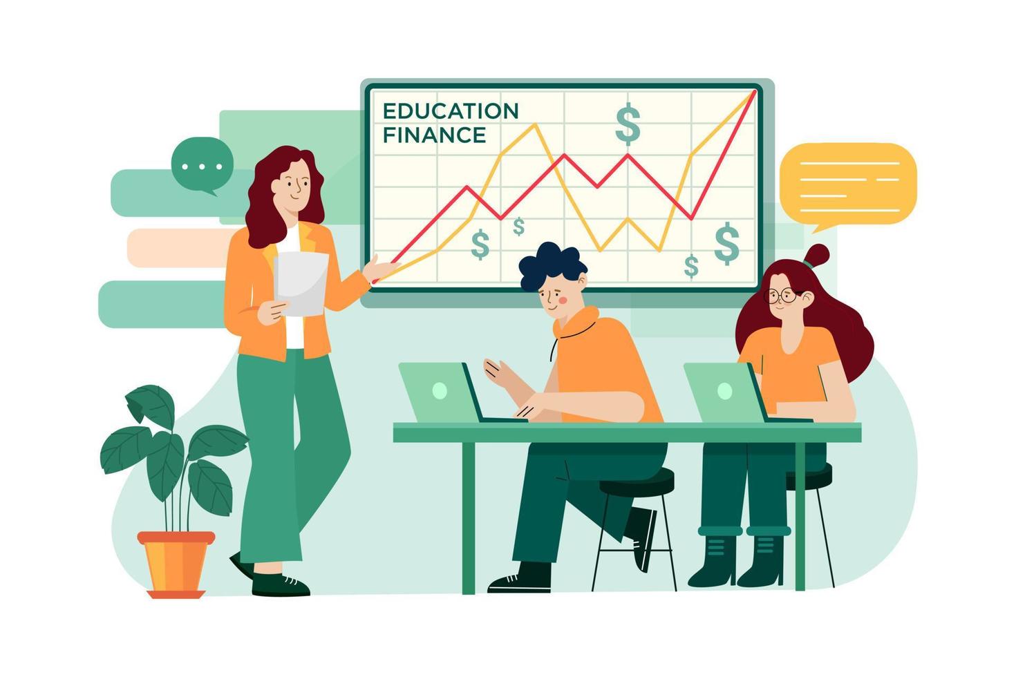 concepto de ilustraciones planas de educación financiera vector