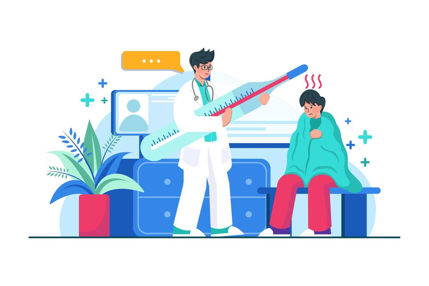 Doctor Measuring Temperature Illustration Concept vector