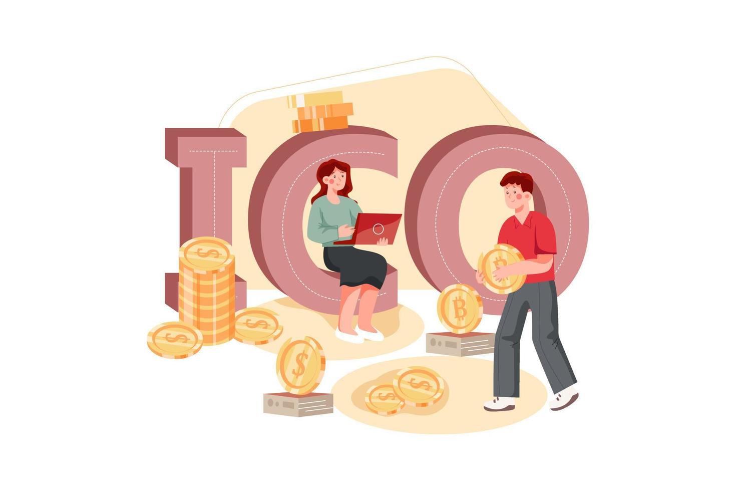 ICO Blockchain Flat Illustration Concept vector