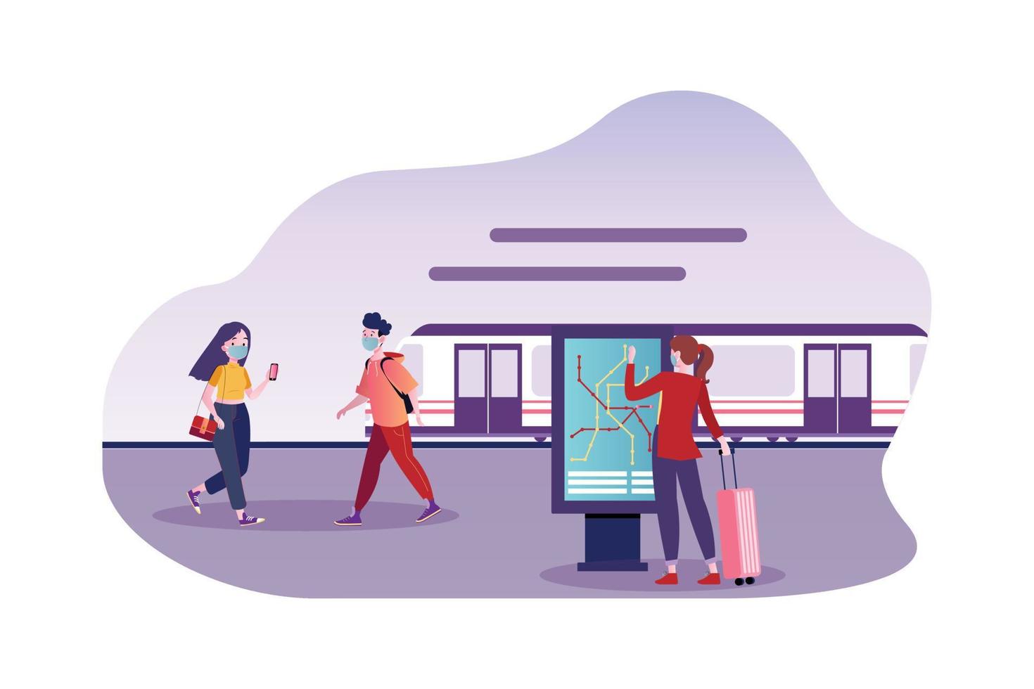 People wearing mask in the subway vector