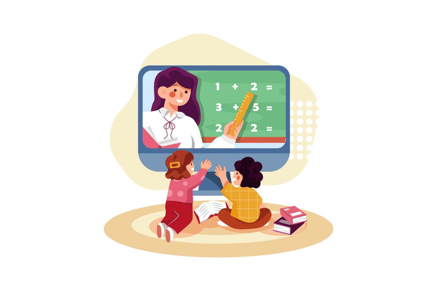 Kids studying at home via internet vector