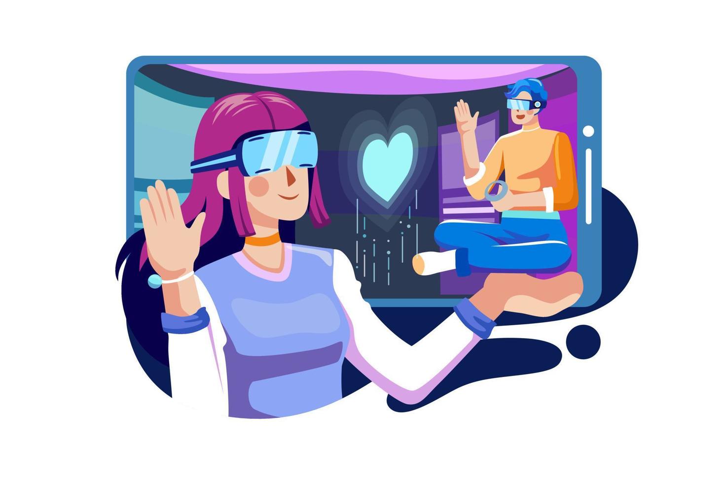 Couple date using VR Illustration vector