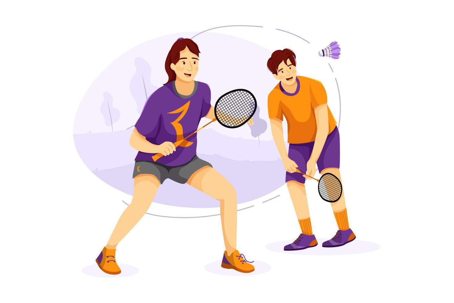 Young man and girl playing badminton outdoors vector