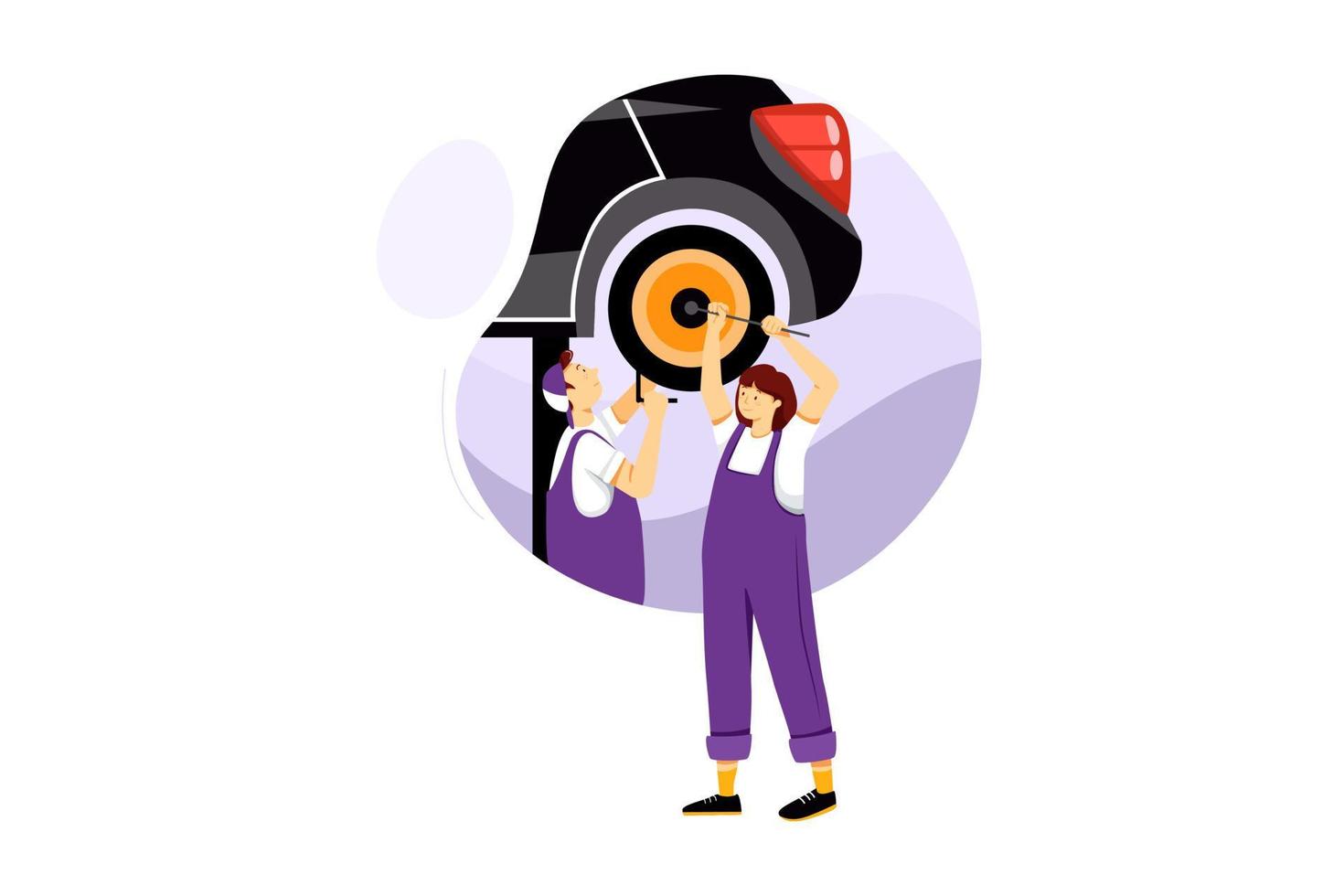 Mechanic man repairing automobile with woman in auto service vector