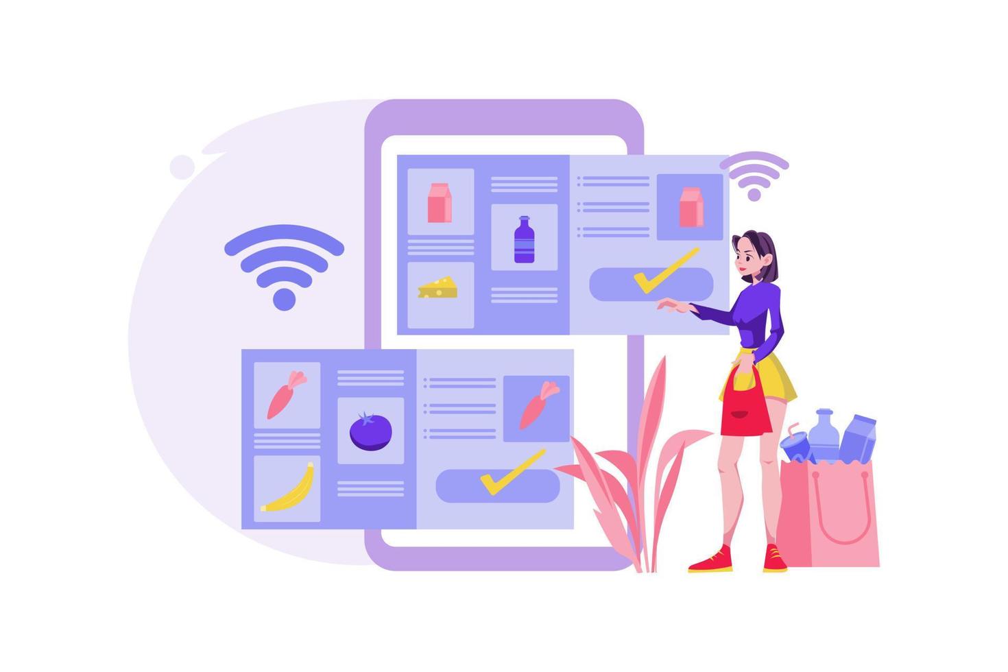 Buy food in an online farm market shop vector